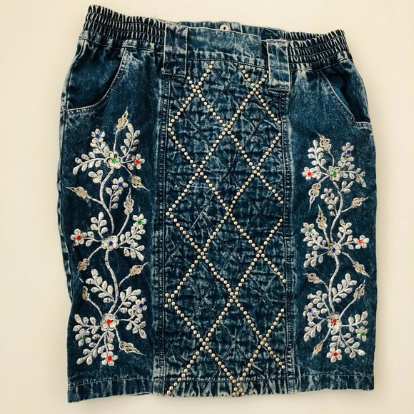 Vintage 1980's Jazzino Stonewash Rocker Chic Skirt - Picture 3 of 10